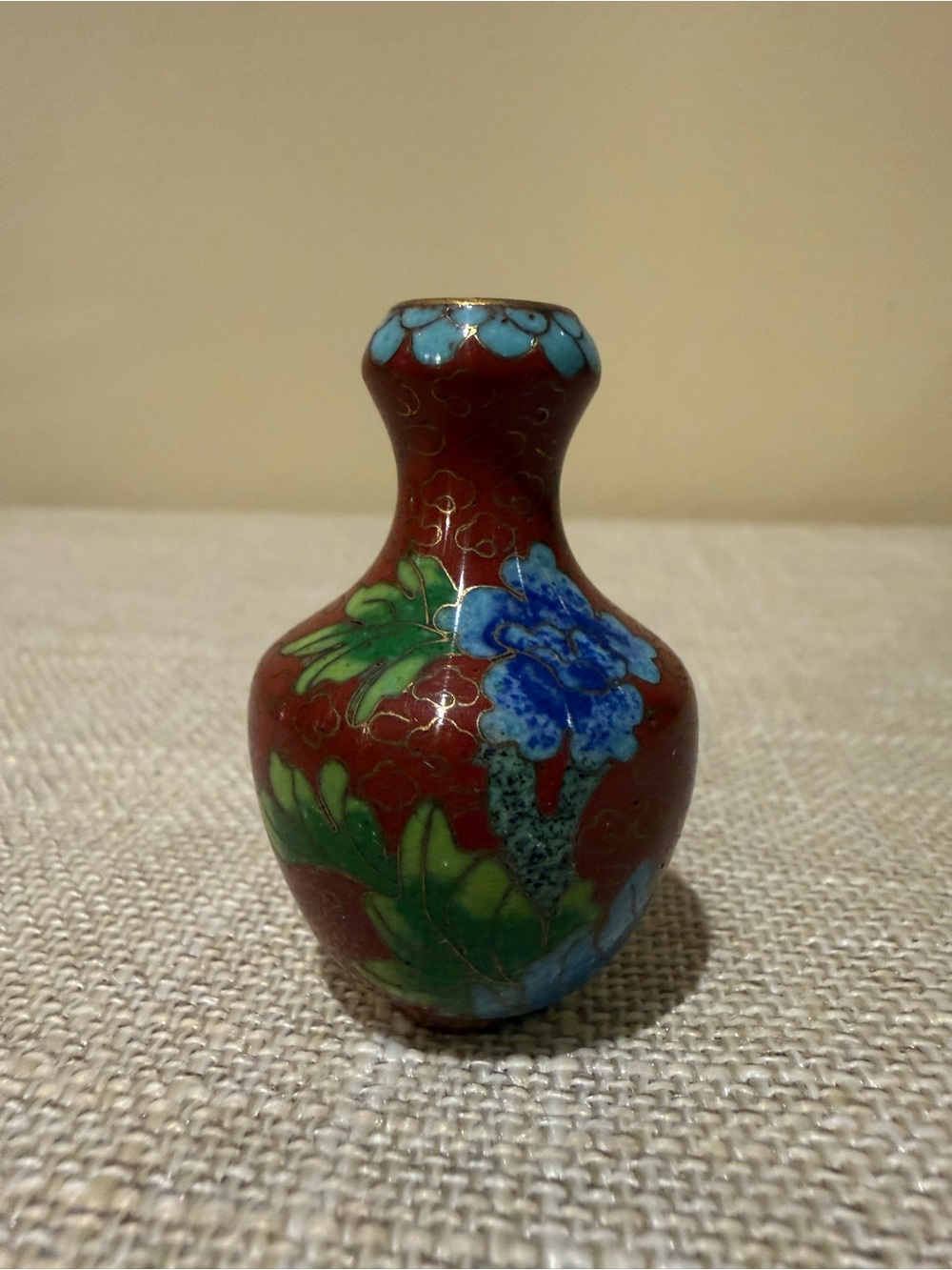 Vintage Miniature Red Cloisonné Floral Bud Vase | 2”